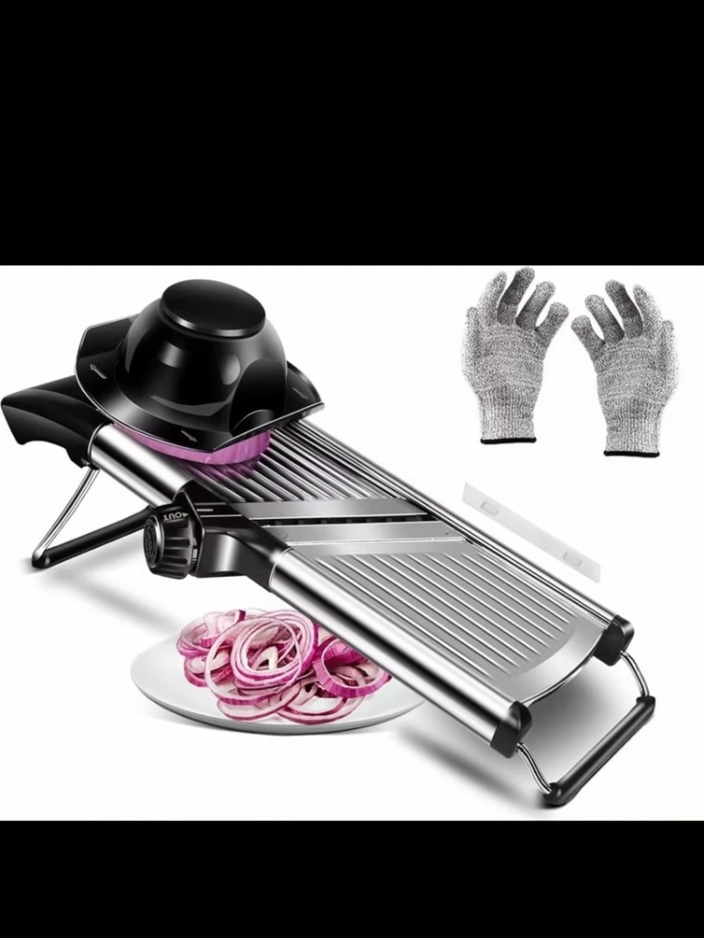Adjustable Mandoline Slicer with Safety Hand Guard - Black & Silver
